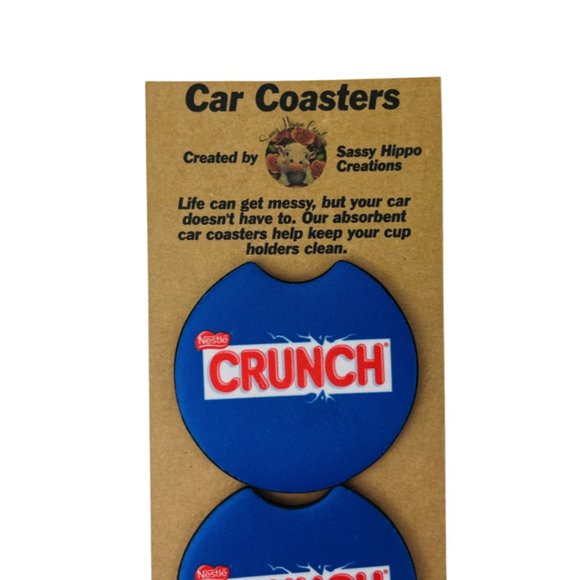 Car Coasters Crunch Nestle Chocolate Candy Bar Snack Set of 2 Neoprene A - Picture 7 of 9